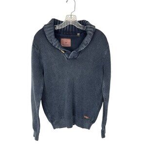 Scotch & Soda Men's S Toggle Button Acid Washed Sweater Blue